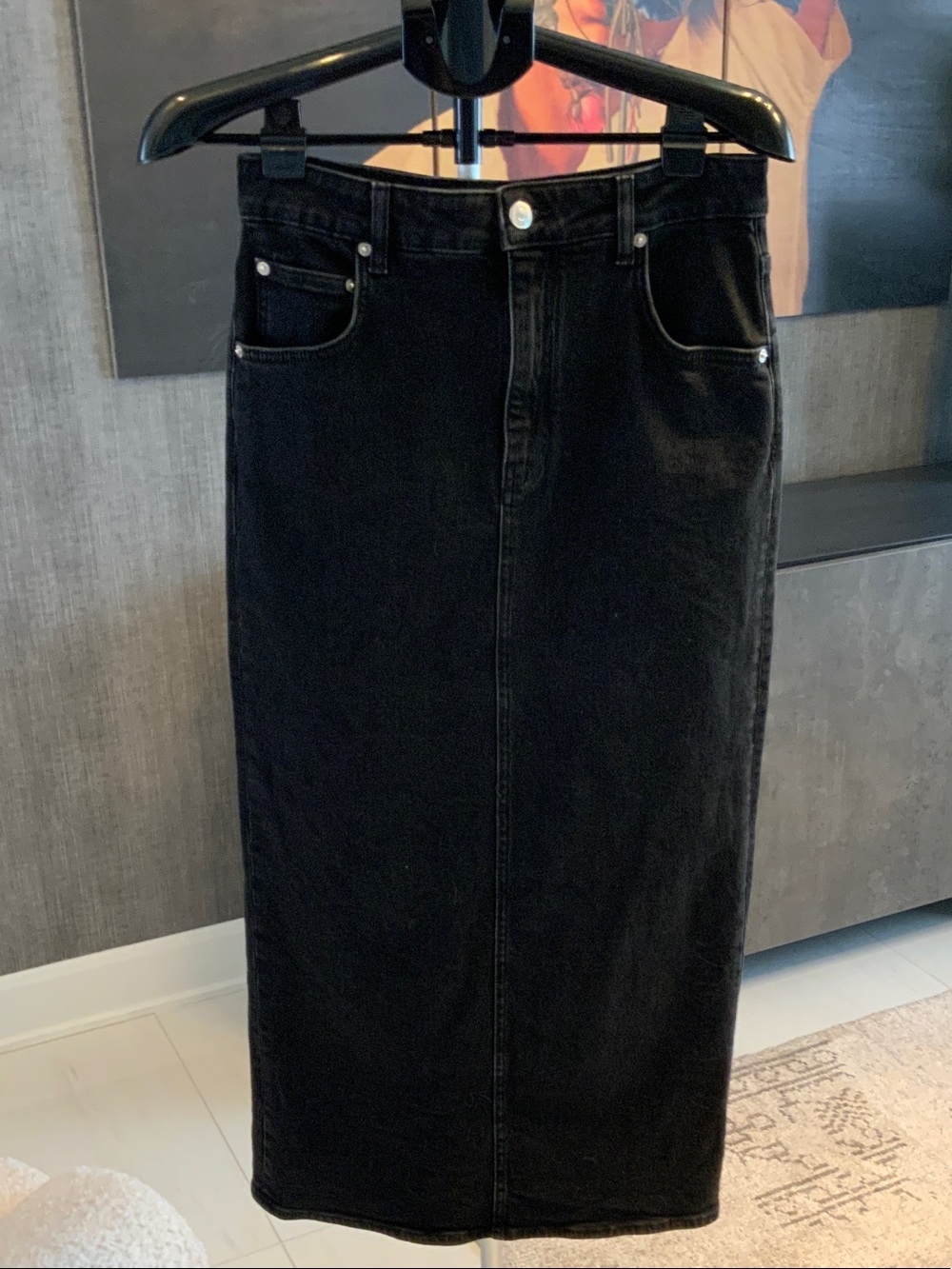 Maje Faded Black Straight Denim Skirt 40